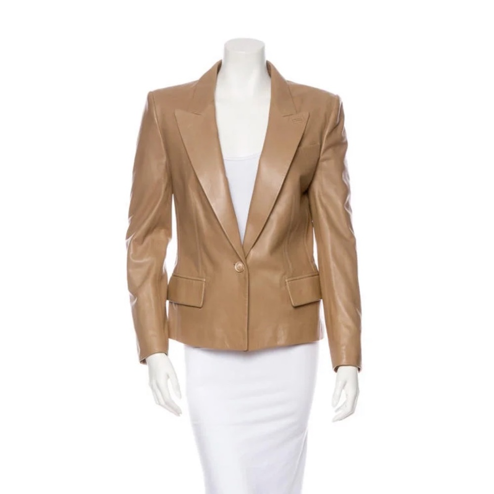 VTG Yves Saint Laurent YSL Tan Beige Leather Single Breasted Blazer Jacket • 40 - Picture 4 of 10
